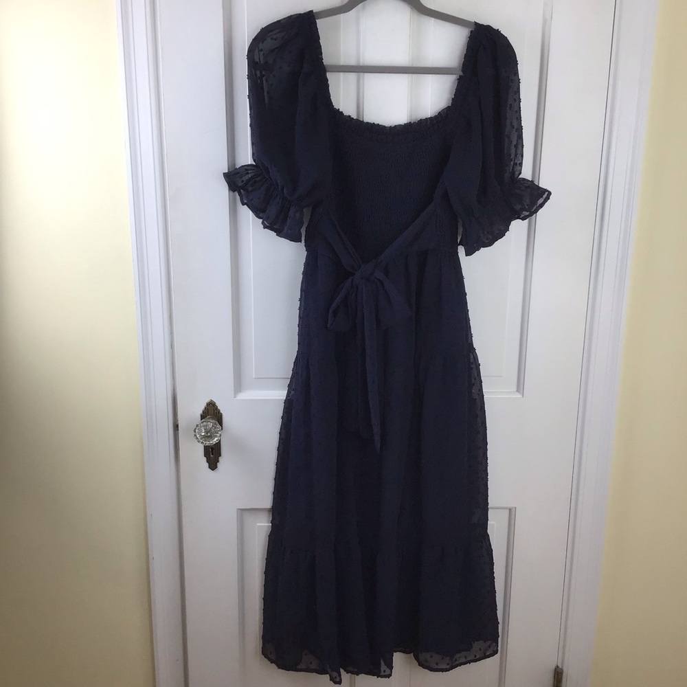Women’s Navy Midi Smocked Square-Neck Dress - Picture 6 of 8